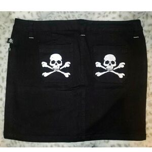 Tripp NYC Black Denim SKULL Mini Skirt  2X Goth Torrid Hot ToPIC 16 vintage Y2K